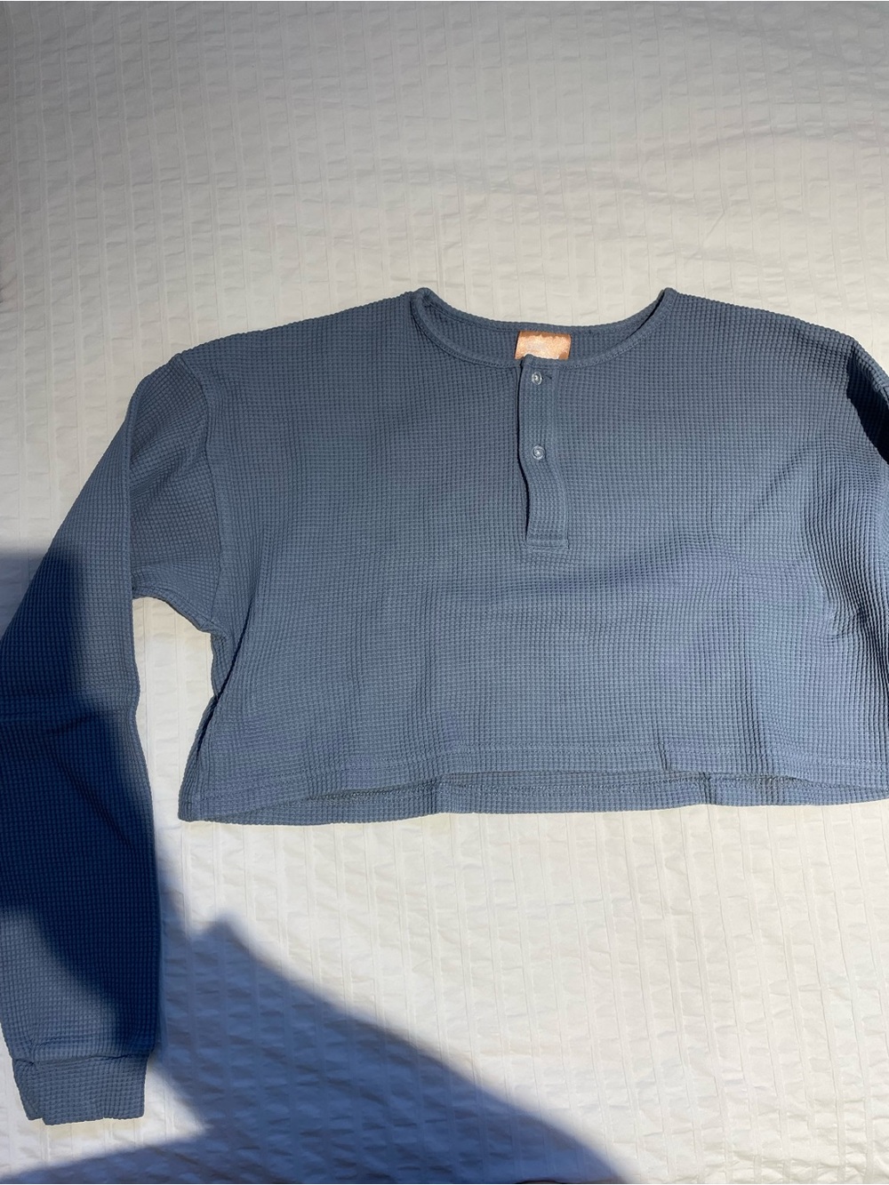 Girl Crush Cropped Waffle Knit Top - Blue Size Small